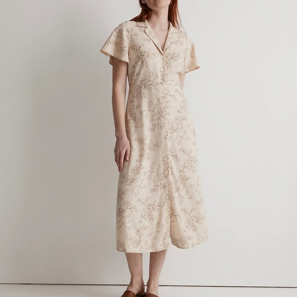 KACIE MIDI SHIRTDRESS IN STITCHED VINES Sand Size 6